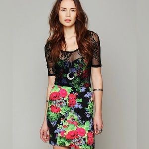 FREE PEOPLE Intimately lace and floral printed mini dress